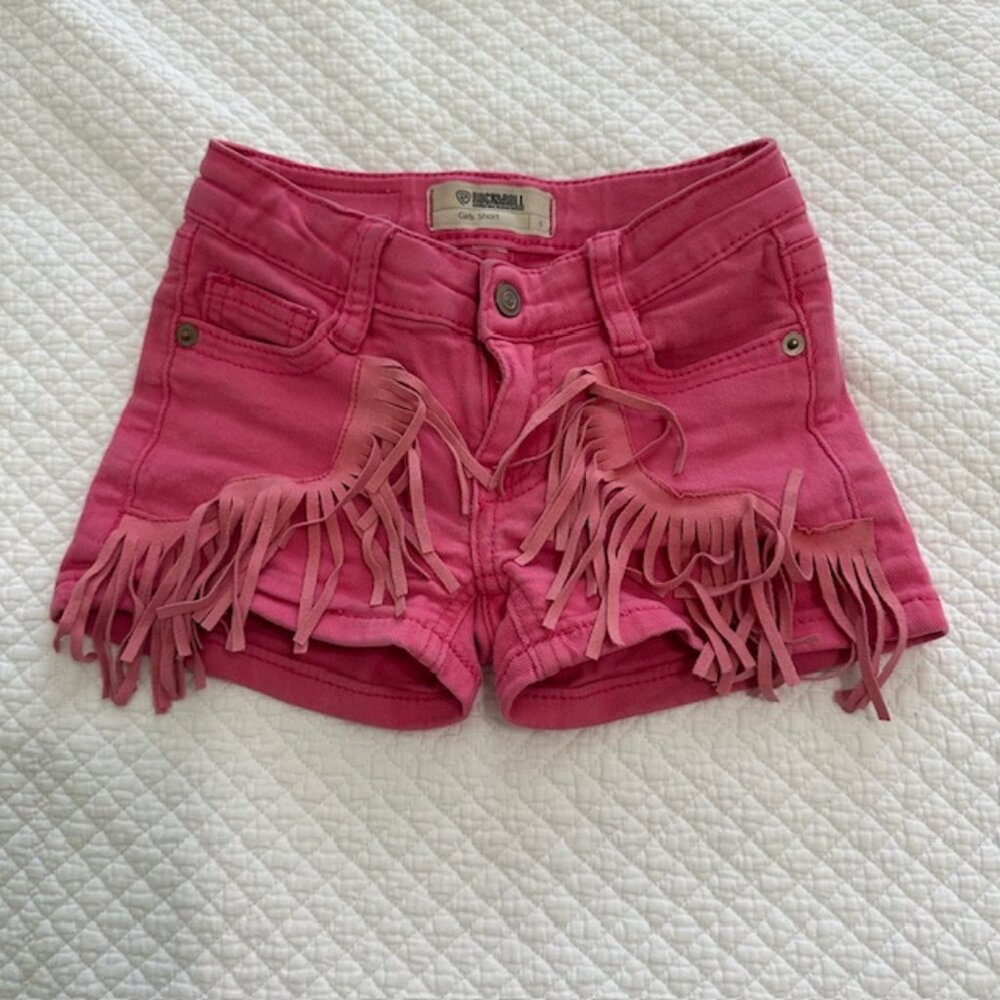 Rock & Roll Denim Girl's Fringe Pink Shorts Sz 5